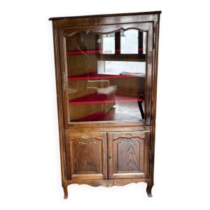 Vitrine d’angle vintage en bois massif, style Louis XV