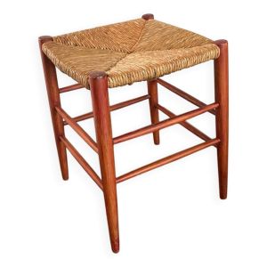 Tabouret en osier et hêtre du milieu du siècle, années 1960
