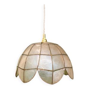 Suspension abat-jour vintage en nacre et laiton