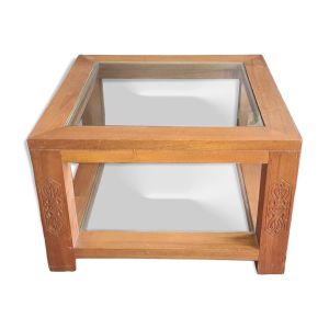 Table basse bois exotique et verre