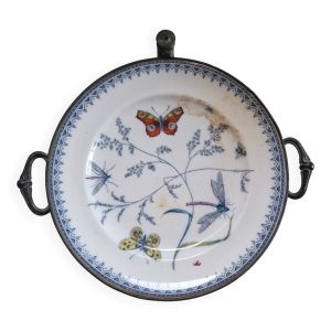Assiette chauffante antique en ceramique et metal p et b pinder and bourne