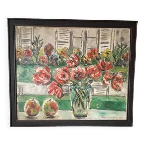 Tableau ancien à l'huile représentant une nature morte