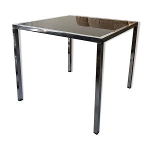 table basse carrée en chrome et verre noire, design