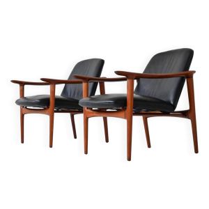 Paire de fauteuils scandinaves en teck et cuir Westnofa Norvège 1960