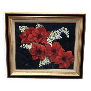 Tableau ancien bouquet de fleurs nature morte peinture à l'huile