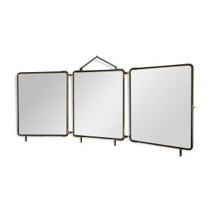 Miroir vintage 1920 triptyque barbier doré simili crocodile vert - 37 x 87
