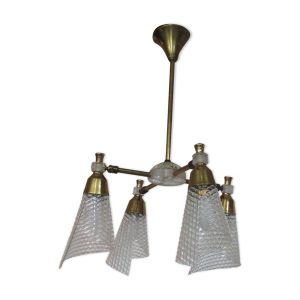 Lustre en métal doré et plexiglas