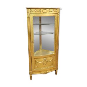 Vitrine bibliothèque d'angle style Louis XVI en bois doré vers 1880-1900