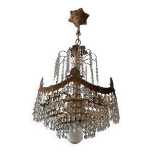 Lustre cascade en bronze et pampilles de cristal