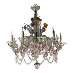 Lustre vénitien en verre de Murano multicolore, 10 bras de lumière, vers 18