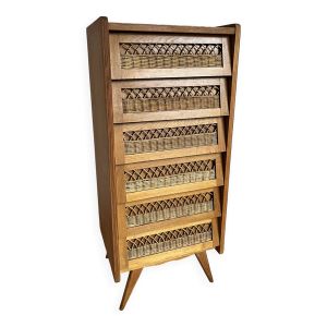 Chiffonnier bois et rotin