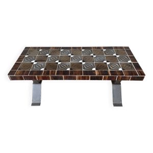 Table basse faïence et fer forgé mid century