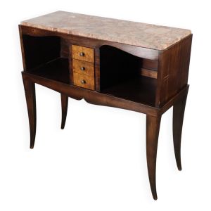 Console vintage en bois et marbre – pieds galbés style classique, 1950