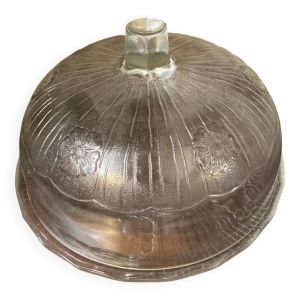 Cloche a fromage plat a gateau verre moule decor de fleurs en relief