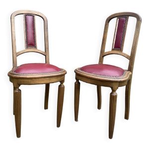Paire de chaises art déco cuir bordeaux clouté