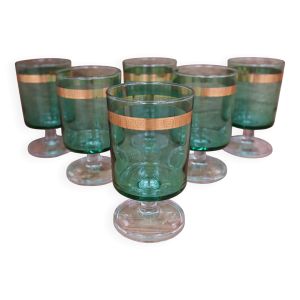 6 verres à eau à pied vert émeraude liseré doré Luminarc