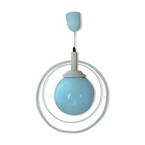 Suspension plafonnier lampe globe opaline métal écru dp 1121b67 ancien