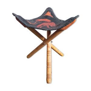 Tabouret pliant tripode en cuir Afrique