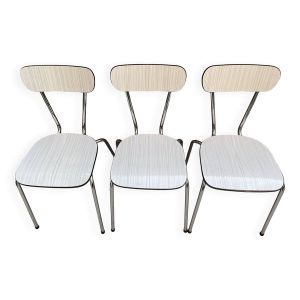 3 chaises vintage en formica gris clair années 60