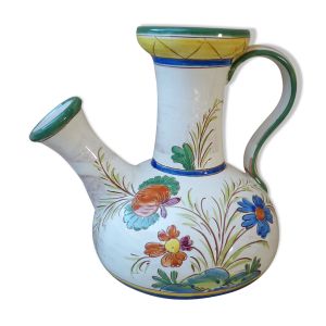 Pichet carafe chevrette en terre cuite émaillée de fleurs artisanat italien numéroté