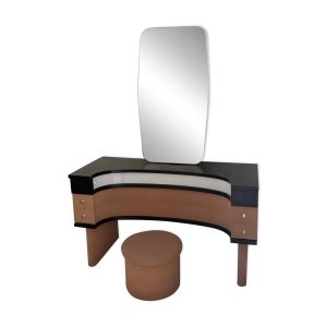 Coiffeuse art déco vintage années 70 avec pouf