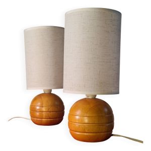 Paire de lampe boule bois chevet style scandinave 30 X 13.