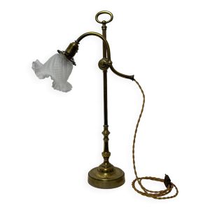 Lampe bureau style 1900 abat jour en cristal ancien système monte baisse