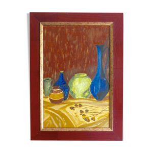 Tableau, peinture nature morte aux vases, années 70