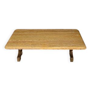 Table basse en laiton et travertin, époque Art Déco, 1930