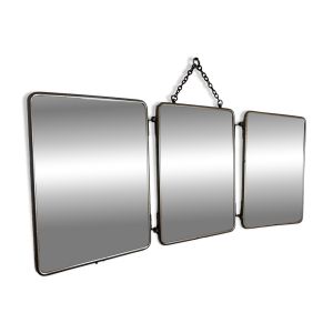 Miroir vintage 1930 triptyque barbier cristal biseauté noir - 25 x 59 cm