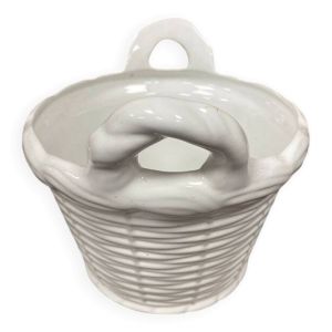 Cache pot en céramique blanche émaille à décor d'osier tressé