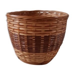 Cache-pot en osier / rotin vintage années 70