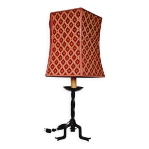 Lampe de Table des années 60 en fer forgé abat-jour tapissé