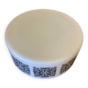 Plafonnier Applique Ancienne Opaline Blanc + Décor Baroque Noir Vintag