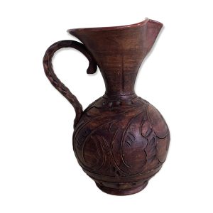 Vase Pichet en Terre Cuite Intérieur Émaillé Effet Bois Gravé