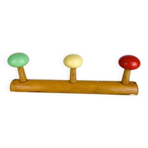Porte-manteaux bois boules multicolores années 60