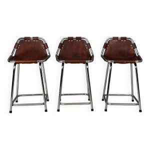Lot de 3 tabourets de bar en cuir pour la station de ski des Arcs, sélectionnés par Charlotte Perriand