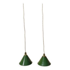 Paire de suspension tôle émaillée conique vintage indus rétro