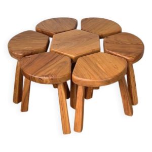 Set table basse fleur tabourets tripodes en orme