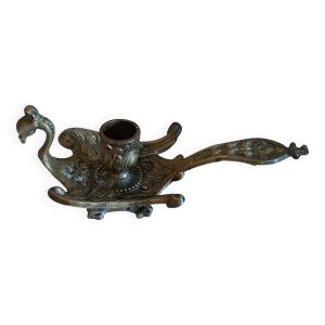Ancien bougeoir à main bronze doré