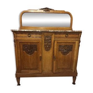 Buffet art déco bois massif miroir et plateau marbre