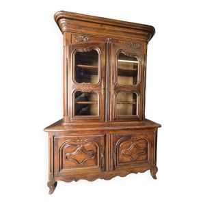 Buffet deux corps d'époque Louis XV 18eme en chêne massif vitré