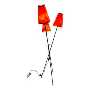 Lampadaire vintage 1950-1960 metal noir avec pietement tripode a 3 tetes d’