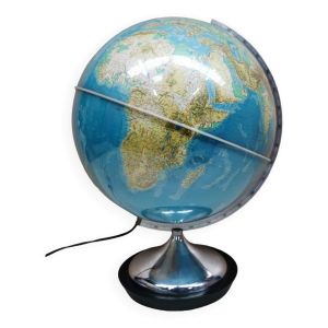 Beau Globe terrestre vintage lumineux , veilleuse lampe pied chromé 70's