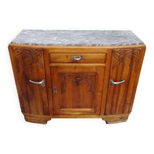 Buffet Art Déco en noyer clair, marbre gris et blanc