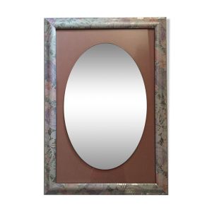 Miroir ovale sur cadre rectangulaire en bois 80x55cm