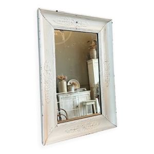 Miroir ancien blanc patiné