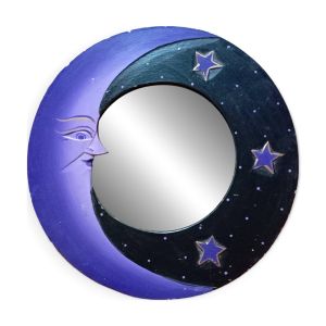 Miroir lune en bois / violet & noir