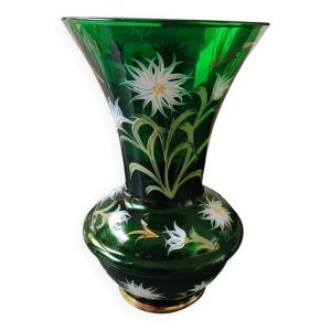 Vase Verrerie de Monaco/Monte Carlo. En verre soufflé vert émeraude