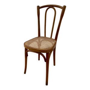 Chaise bistrot XIXé s. signée, assise cannée